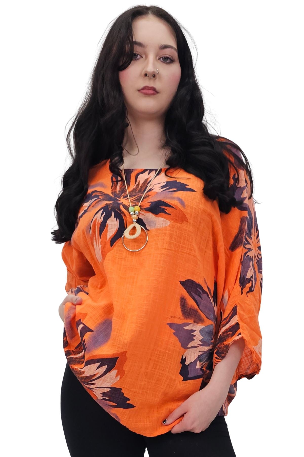 Floral Print Tunic Necklace Cotton Top