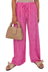 Stripe Print Elasticated Waistband Wide Leg Cotton Trousers