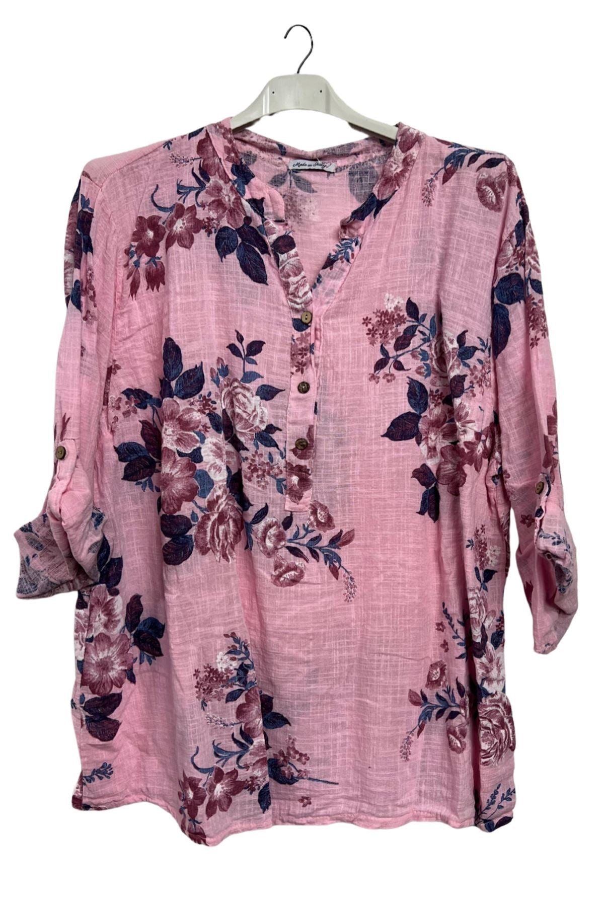 Floral Print Button-Down Front Cotton Shirt