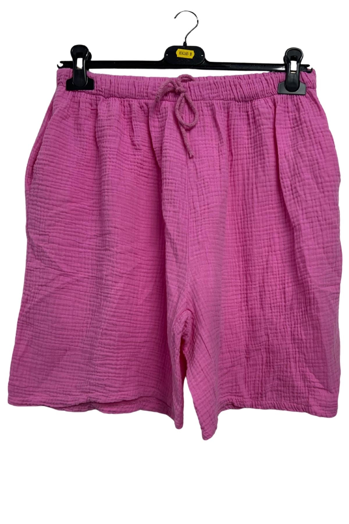 Plain Drawstring Waist Side Pockets Cotton Shorts