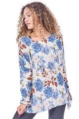 Rose Flower Print Soft Knit Top