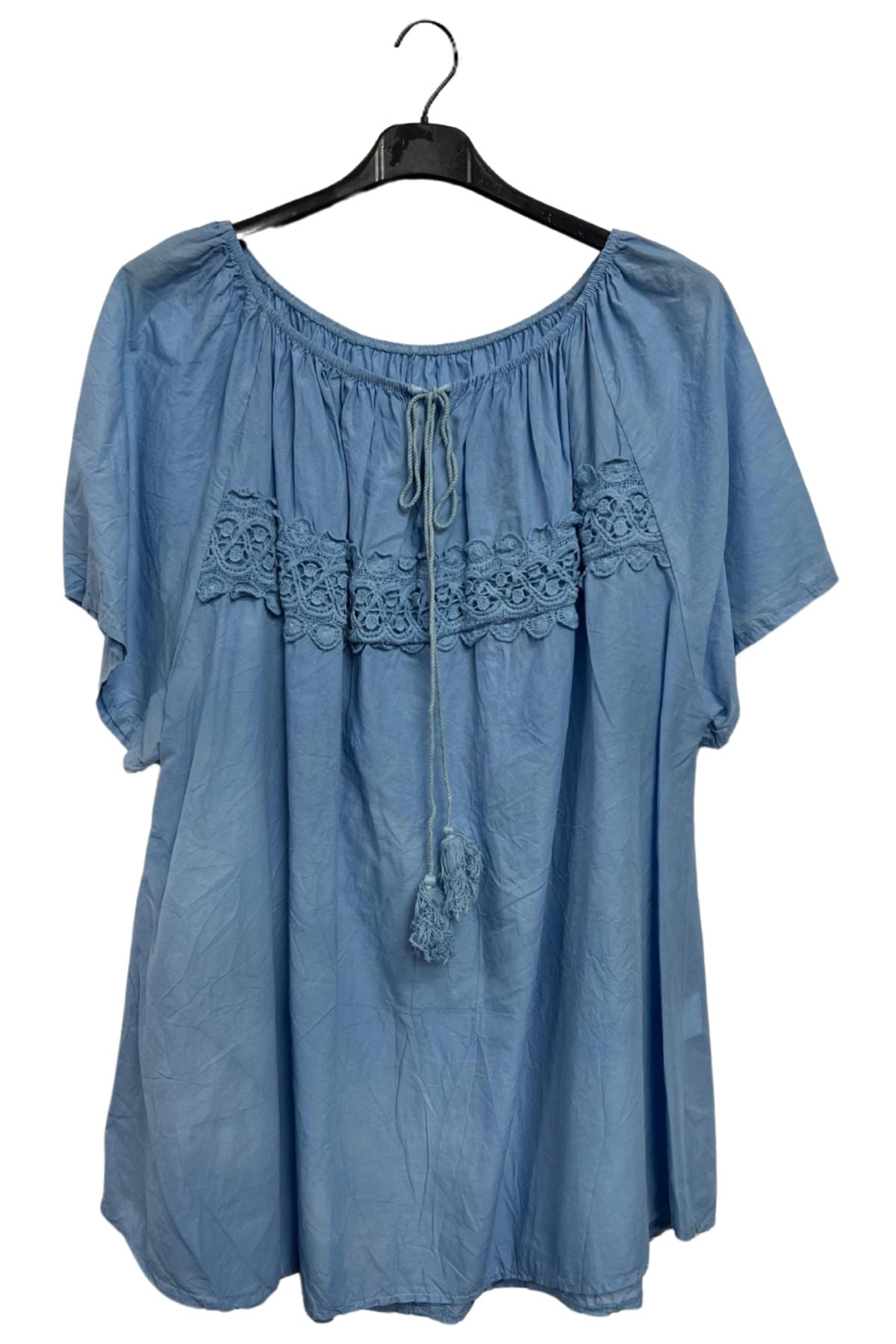 Plain Lace Details Across The Chest Cotton Top