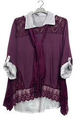 Embroidered Floral Pattern Layered Hem Cotton Top