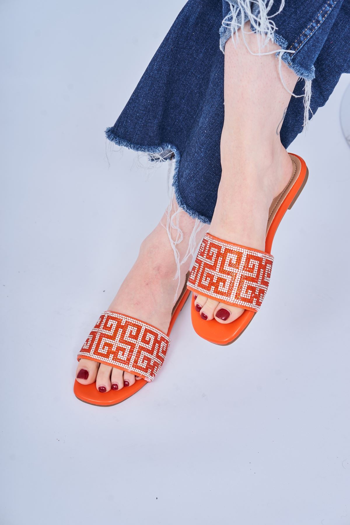 Rhinestone Geometric Pattern Flat Slider