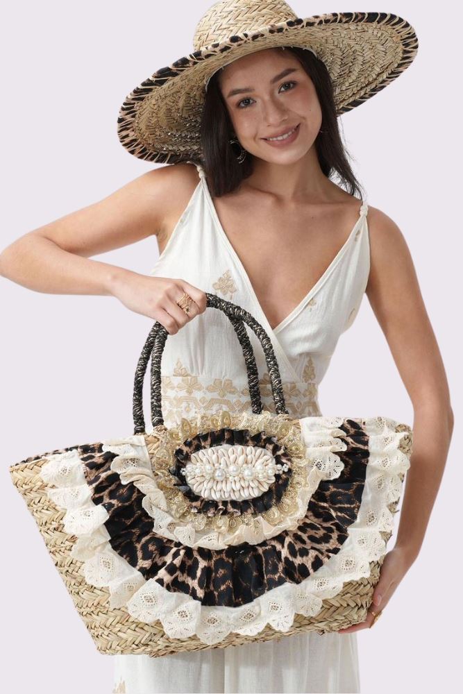 Leopard Print Beded Shell Shoulder Bag