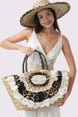 Leopard Print Beded Shell Shoulder Bag