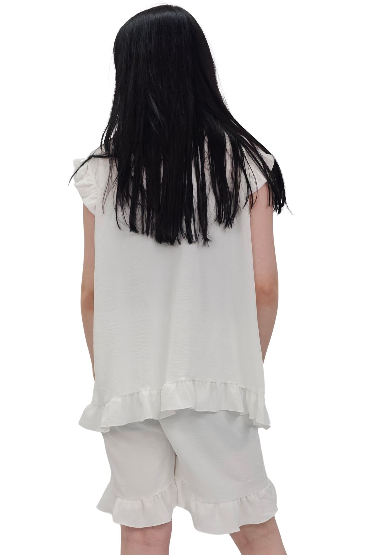 Plain Sleeveless Ruffle-Trimmed Co-Ord Set