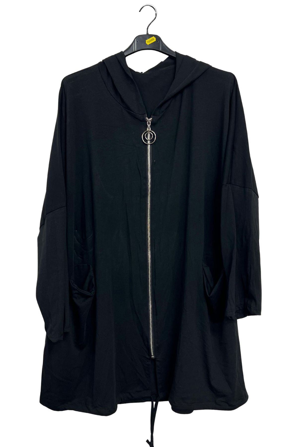 Plain Zip-Front Drawstring Hem Cotton Hoodie