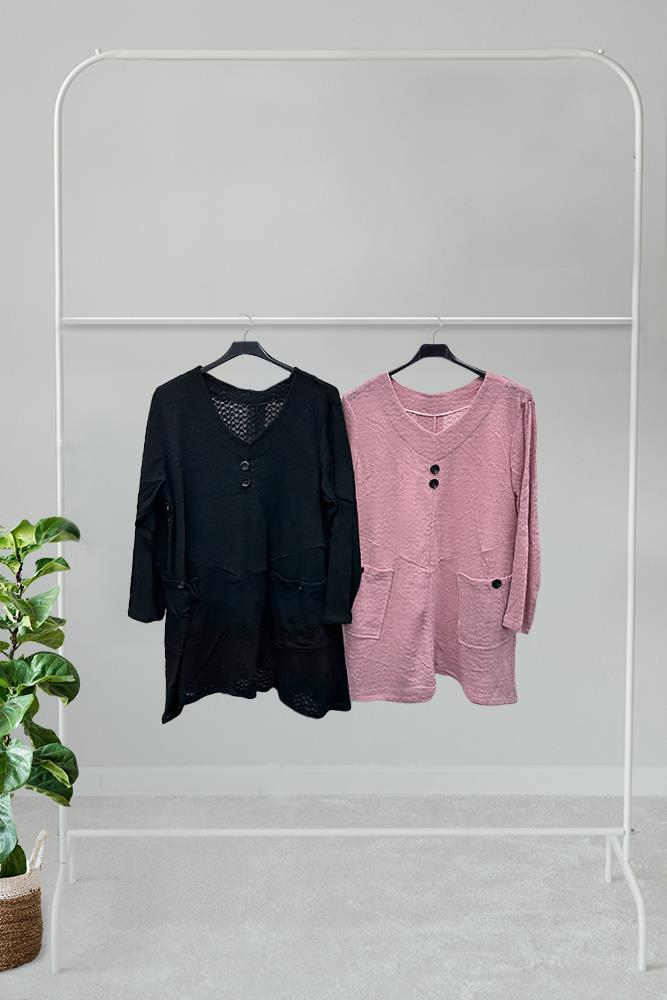 Plain Button Pocket Tunic Top