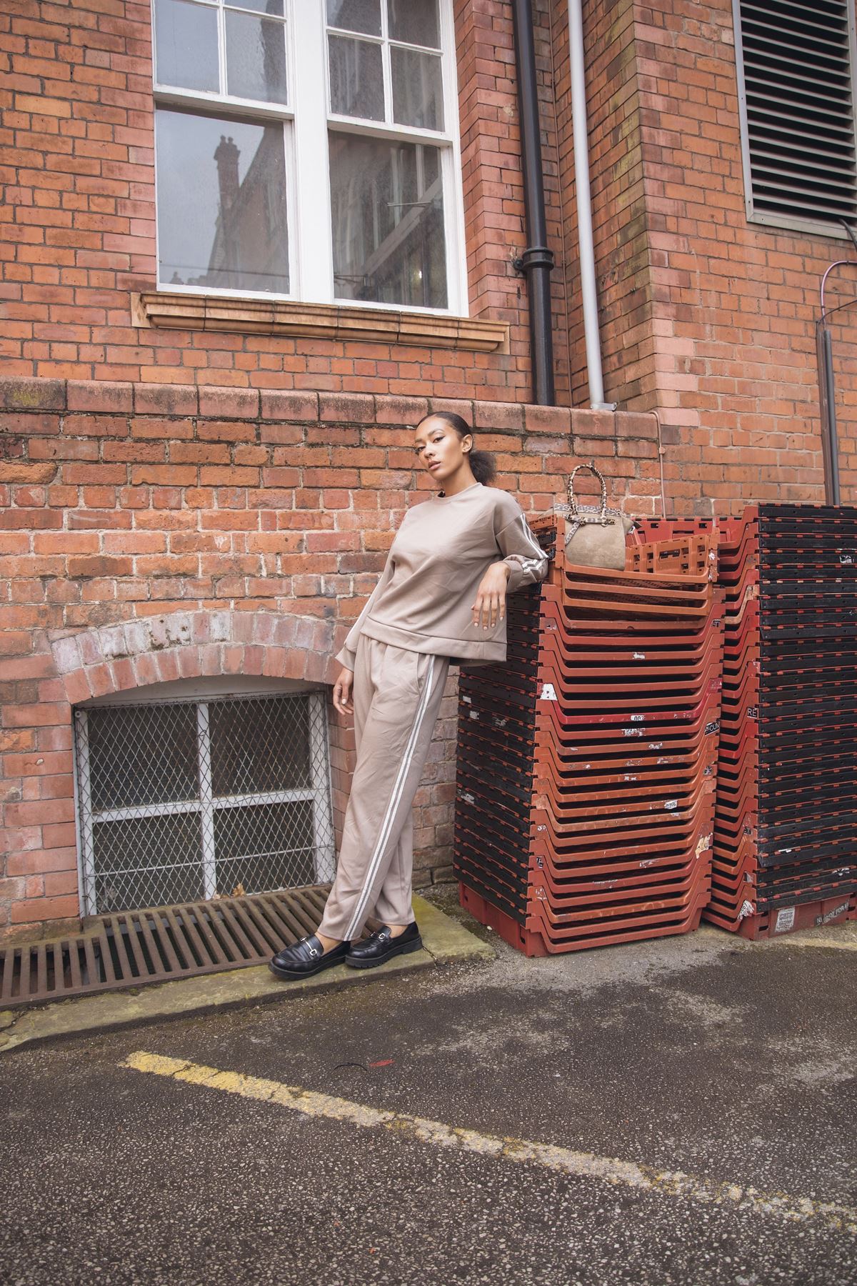 Side Stripe Details Ribbed Cuffed Sleeve Wide Leg Trousers Co-Ord Set
