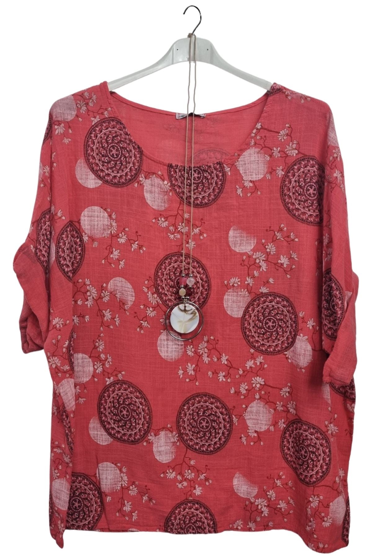 Floral Print With Necklace Cotton Top
