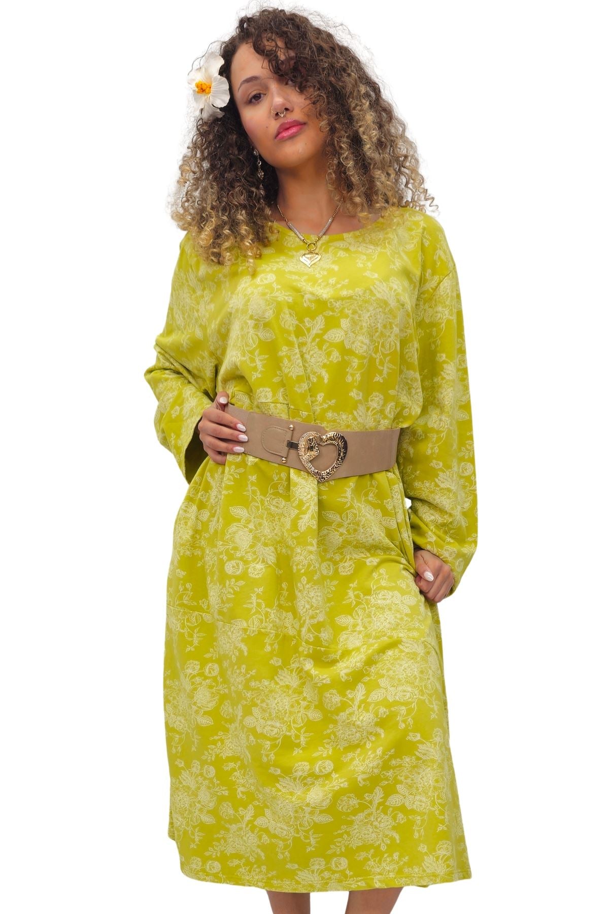 Floral Print Baggy Long Style Cotton Dress