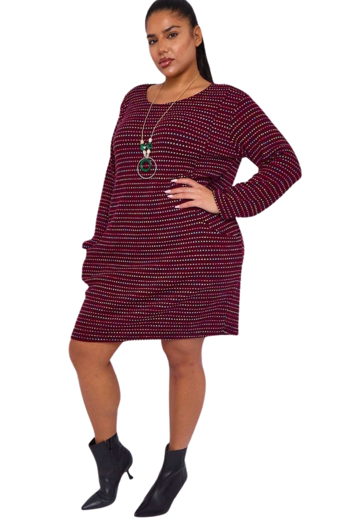 Multicoloured Stripes Front Pockets Necklace Dress