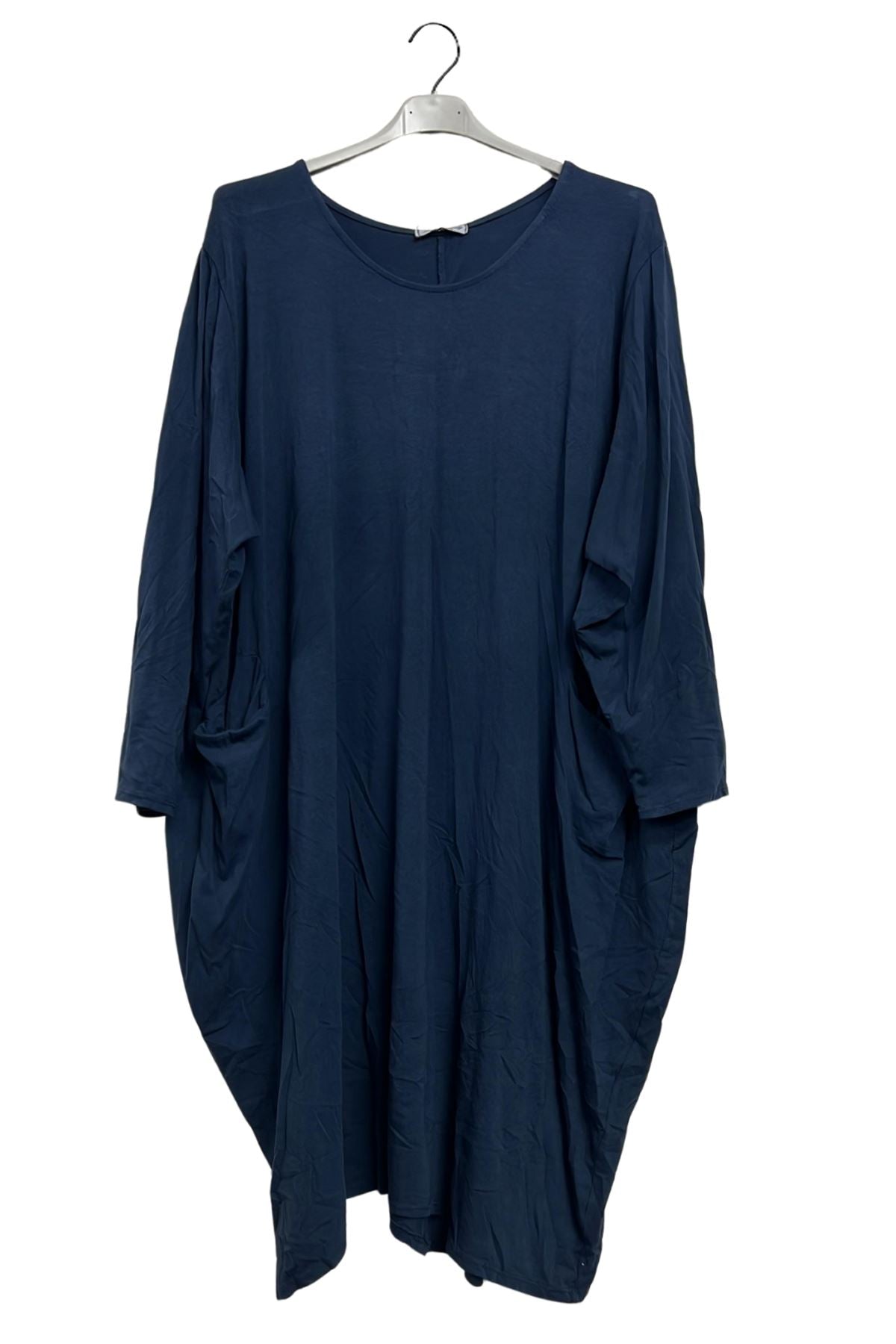 Plain Two Pockets Asymmetrical Hemline Cotton Dress