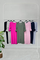 Plain Button Detail Viscose Dress