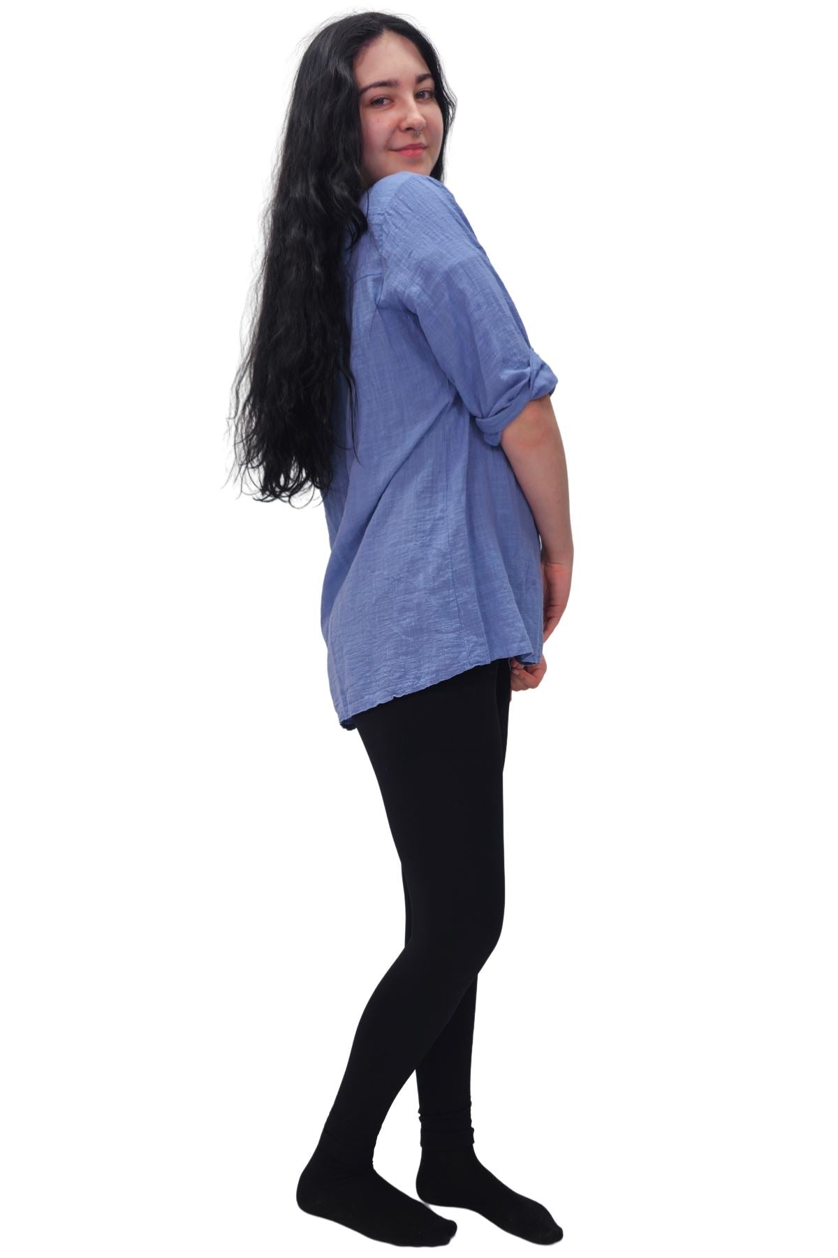 Plain A Single Button Closure Cotton Top