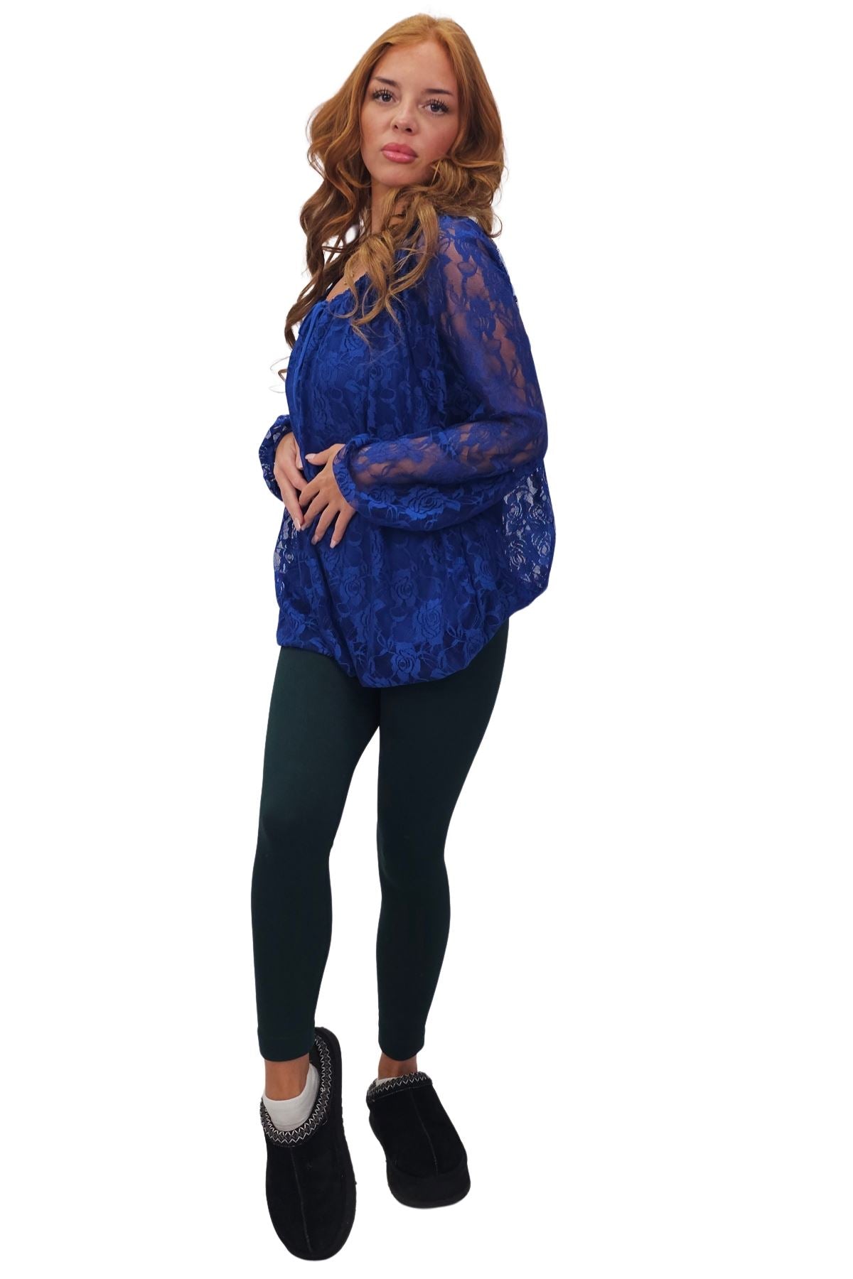 Floral Lace Overlay Curved Hemline Top