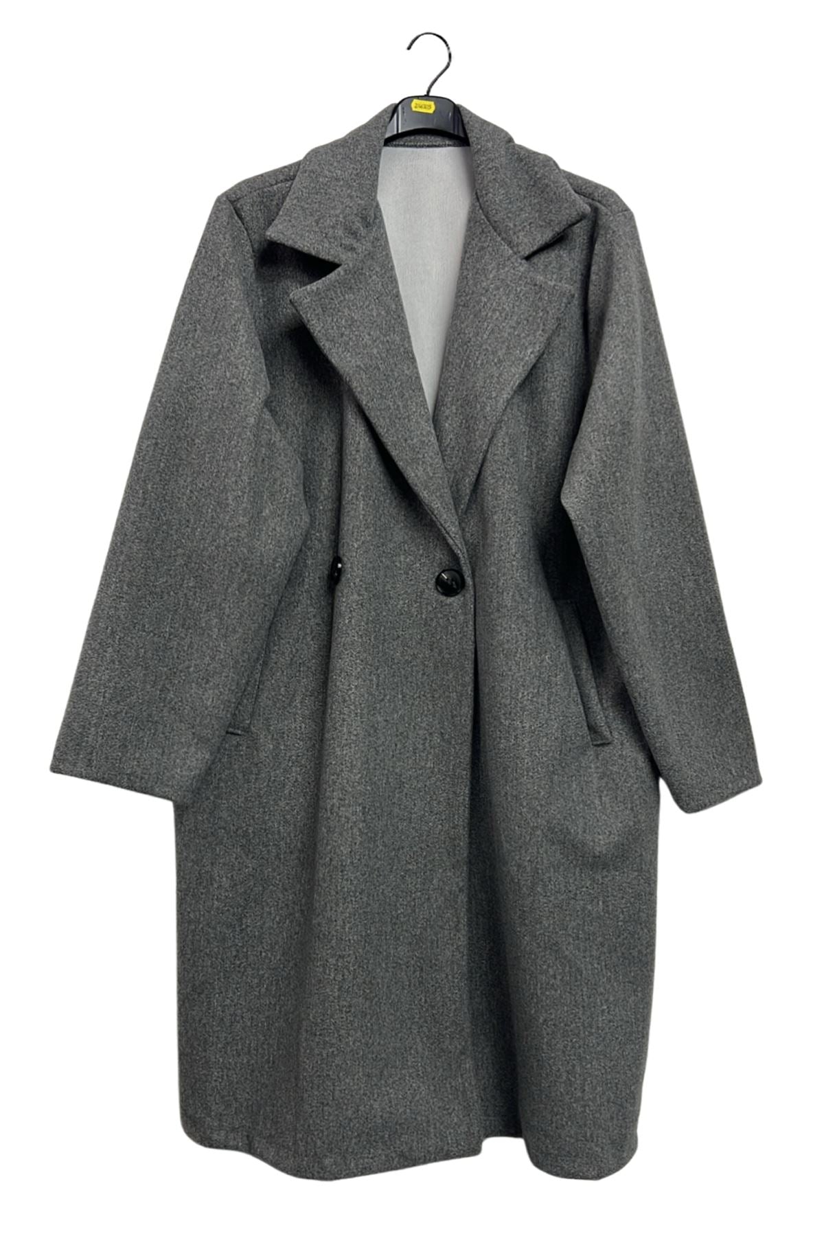Plain Two Front Buttons Side Pockets Longline Coat