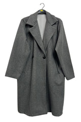 Plain Two Front Buttons Side Pockets Longline Coat