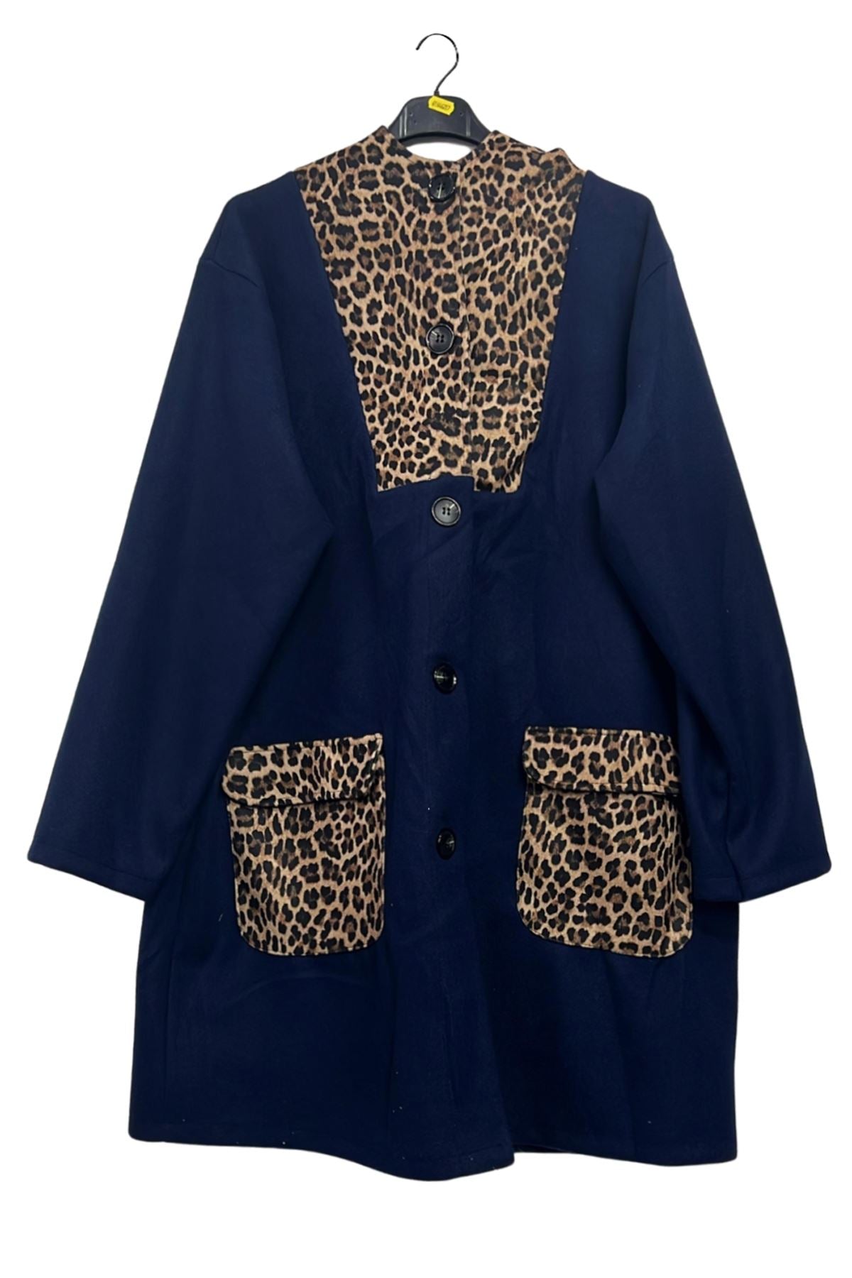 Leopard Print Button-Up Front Two Pockets Coat