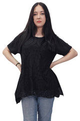 Circular Geometric Pattern Side Slit Cotton Top