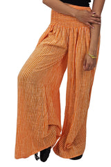 Vertical Stripes Print Smocked Waistband Wide Leg Cotton Palazzo