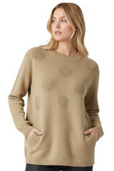 Polka Dot Knit Pattern Front Two Pockets Tunic Top