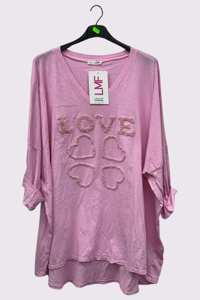 Heart Embroidered Drop Hem Top