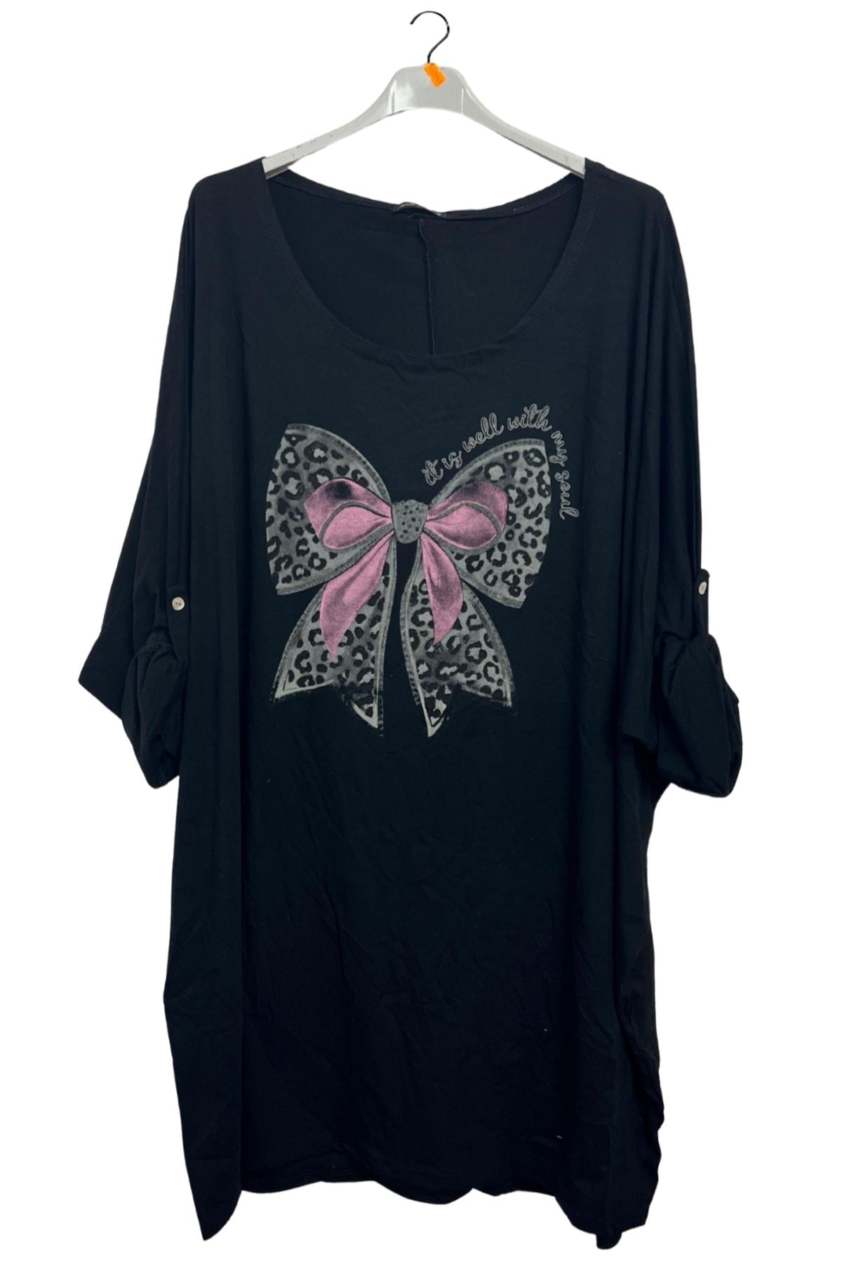 Large Bow Leopard Print Oversized Cotton Top