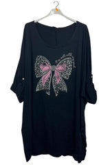 Large Bow Leopard Print Oversized Cotton Top