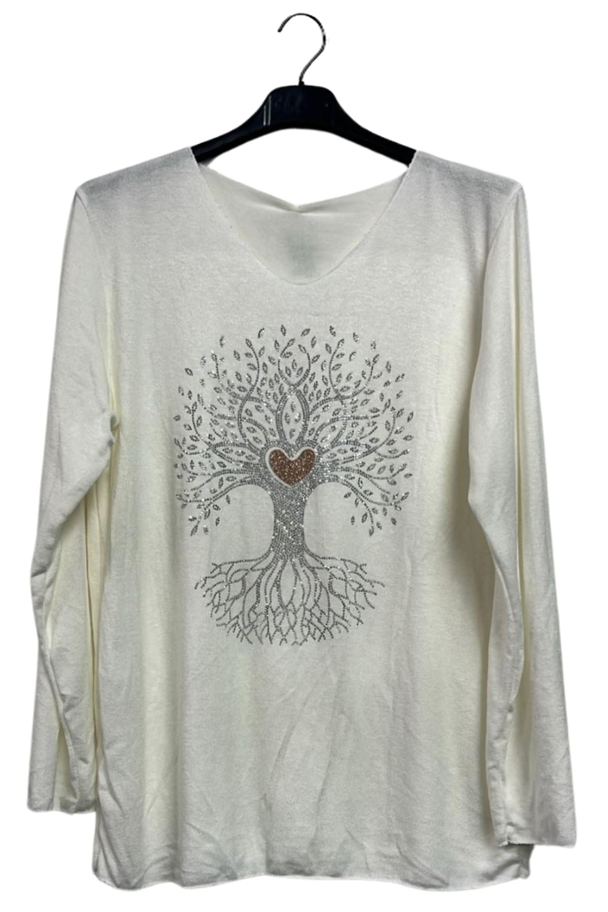 Rhinestone Tree Pattern Soft Feel Tunic Top