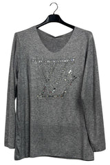 Rhinestones Graphic Pattern Soft Feel Tunic Top