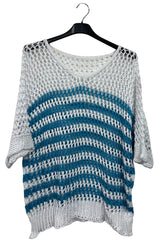 Horizontal Stripe Pattern Tunic Cotton Top
