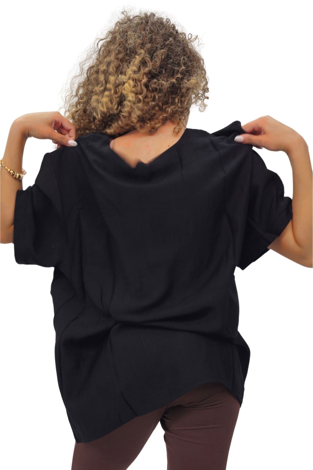 Tree Ring Print Front Button Detail Cotton Top