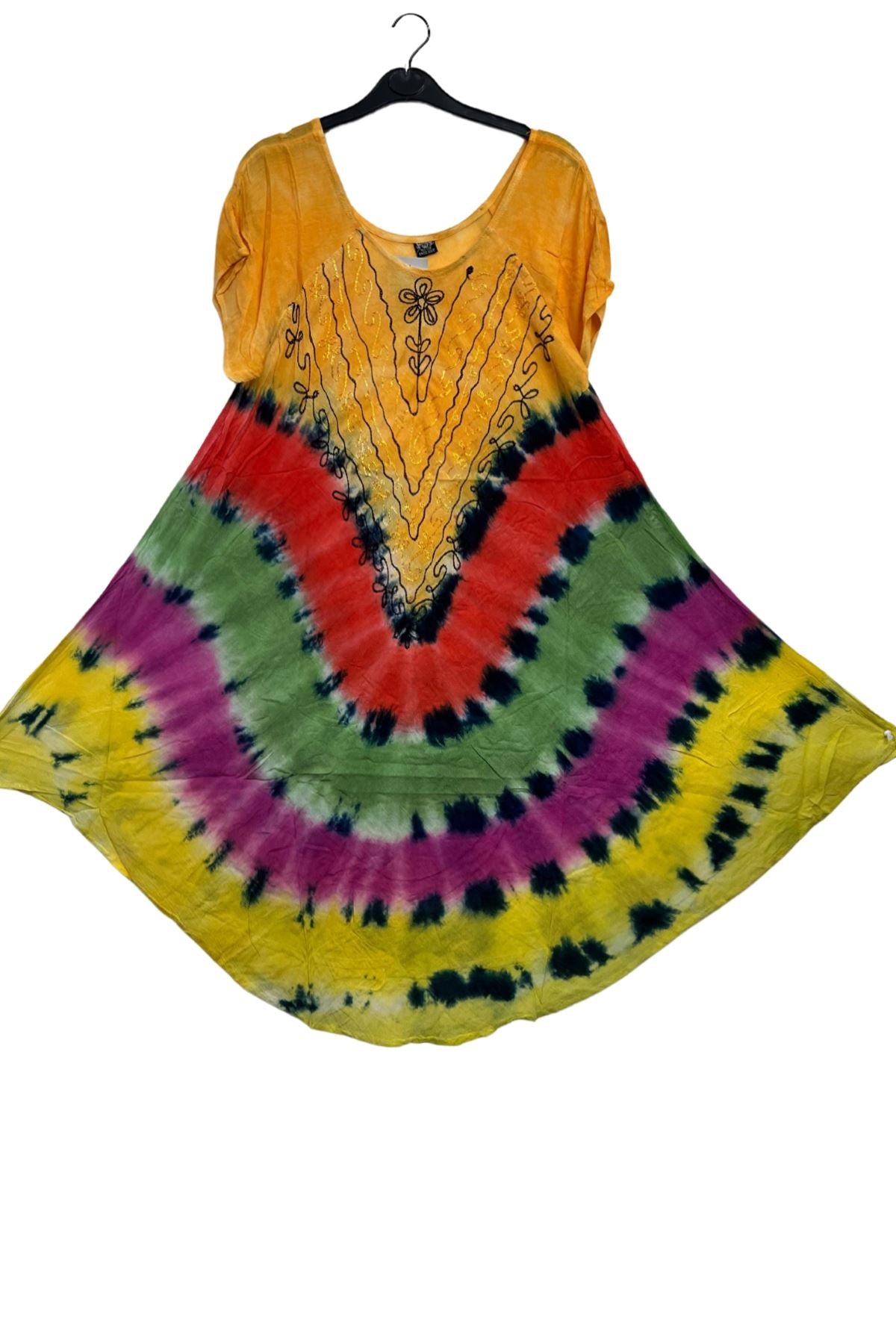Tie-Dye Concentric Horizontal Stripes Pattern Umbrella Style Dress