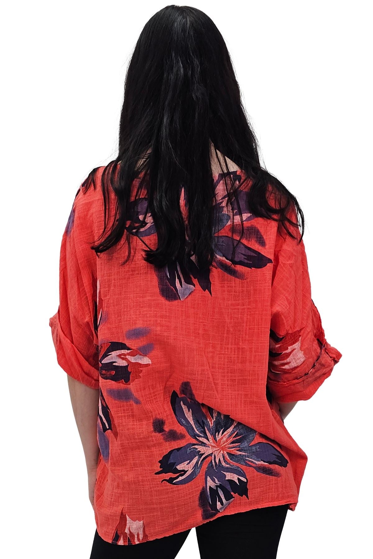 Floral Print Tunic Necklace Cotton Top