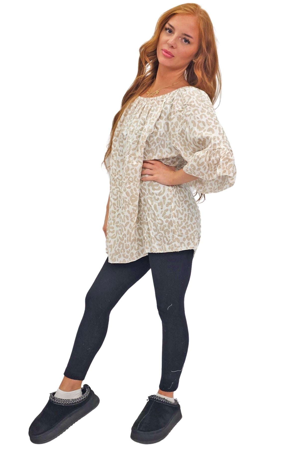 Subtle Textured Pattern Flared Sleeves Top