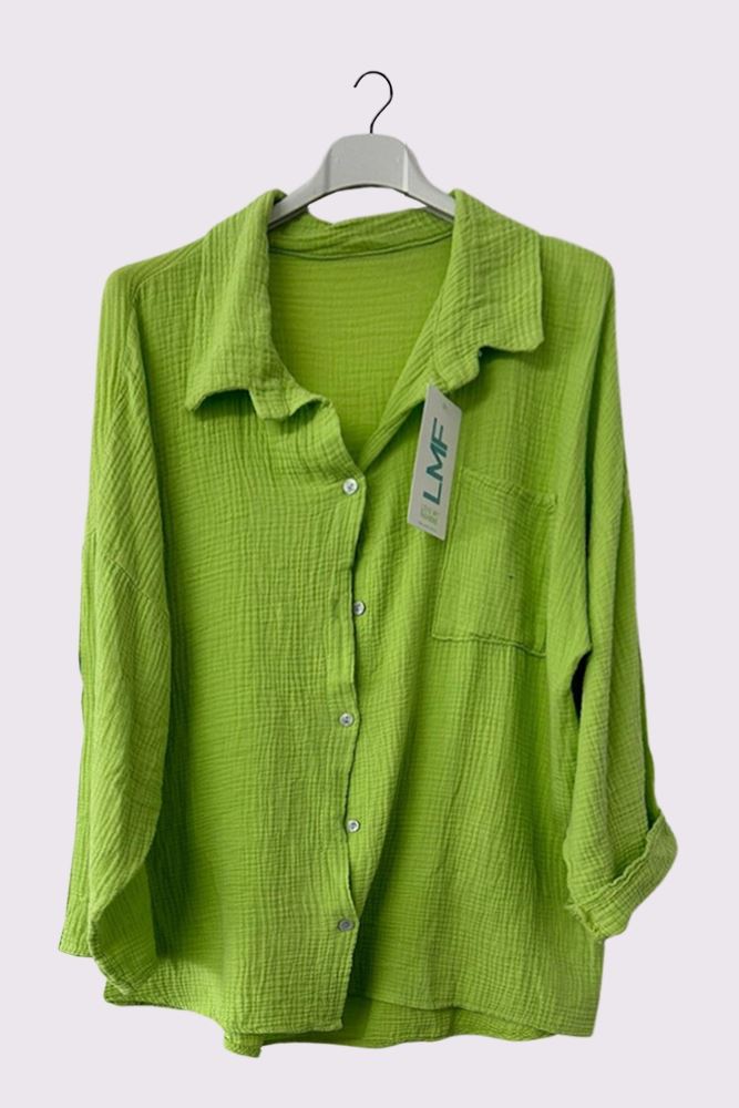 Plain Button Up Pocket Cotton Shirt