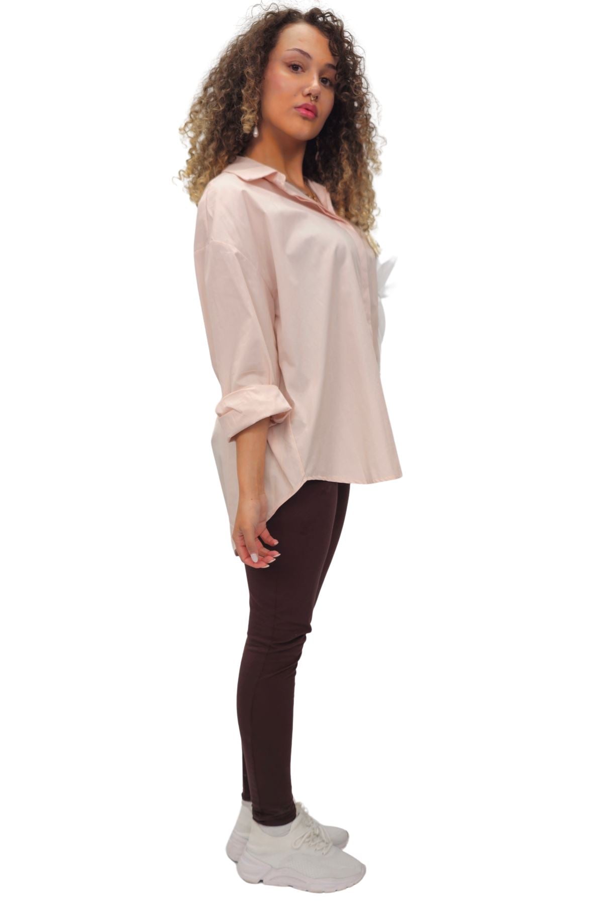 Flower Applique Pattern High Low Hem Shirt