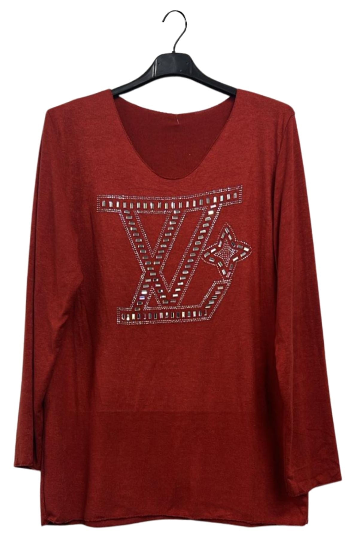 Rhinestones Graphic Pattern Soft Feel Tunic Top