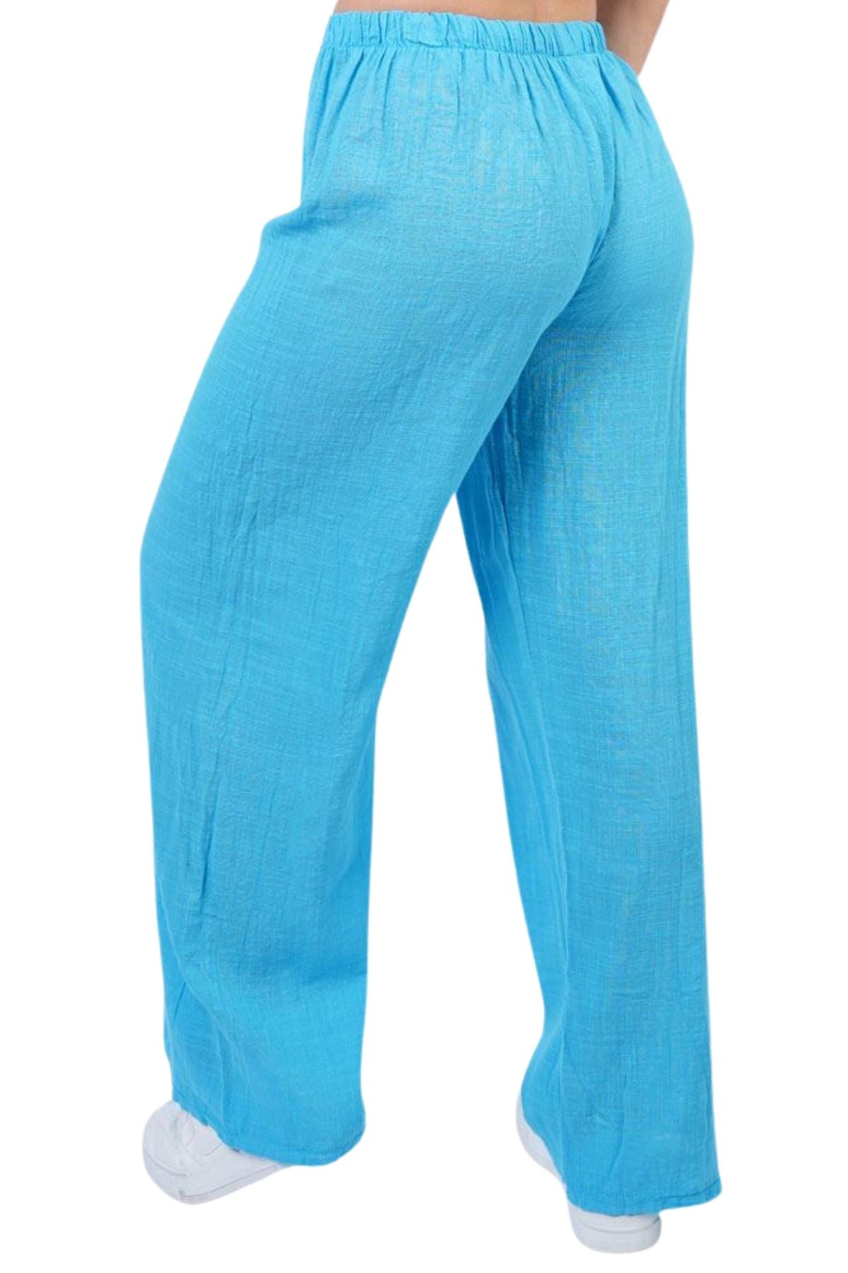 Plain Drawstring Wide Legs Cotton Trousers