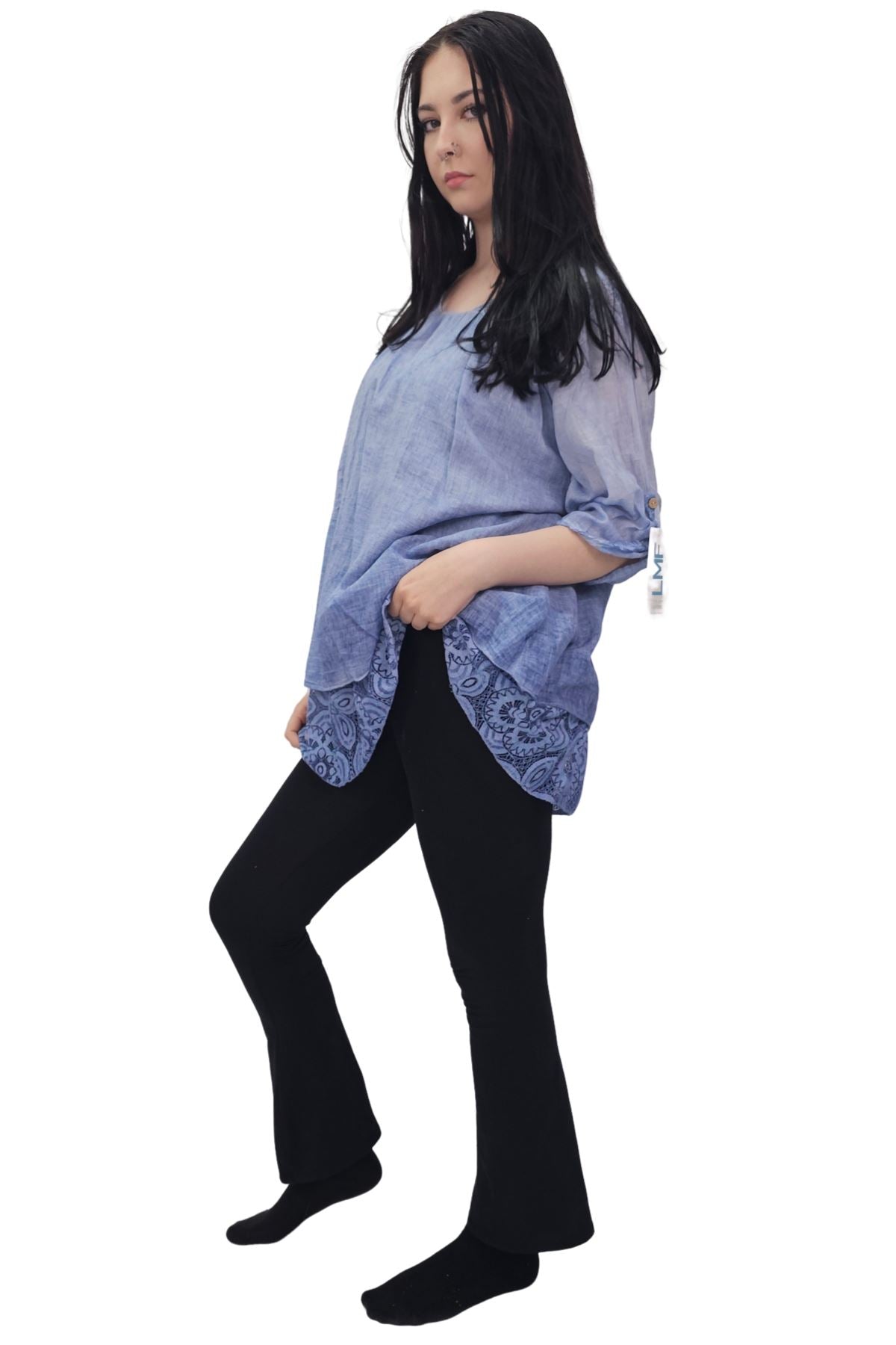 Floral Pattern Lace Detailing Layered Hem Cotton Top