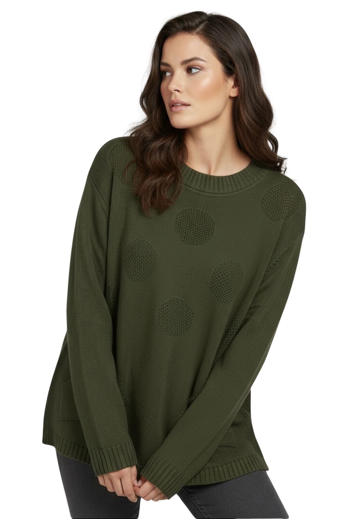 Polka Dot Knit Pattern Front Two Pockets Tunic Top