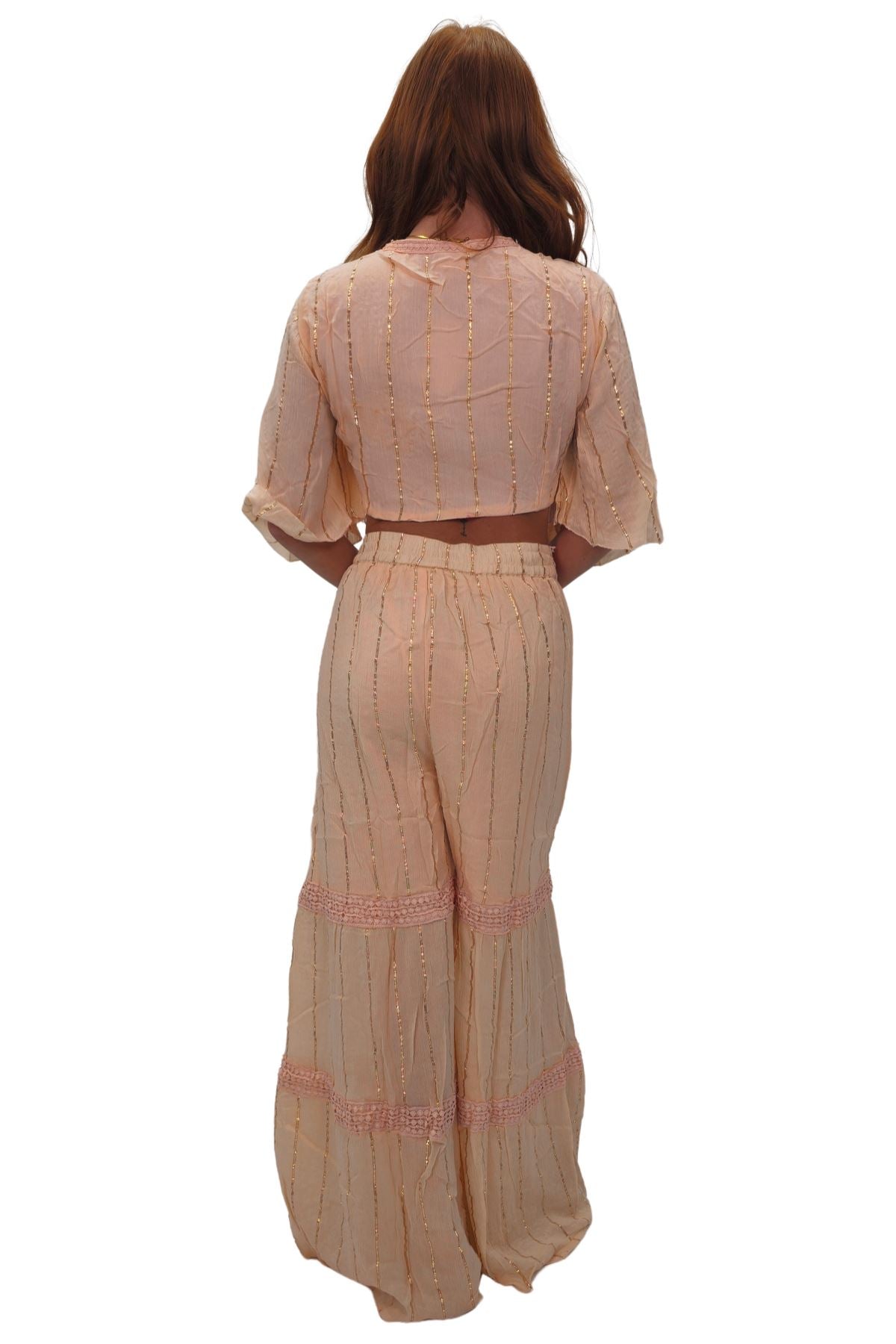 Vertical Metallic Accents Stripes Bohemian Style Co-Ord