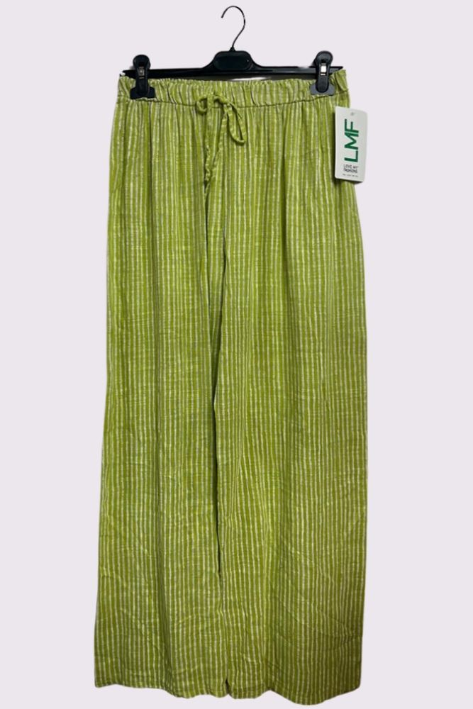 Stripe Print Elasticated Waistband Wide Leg Cotton Trousers