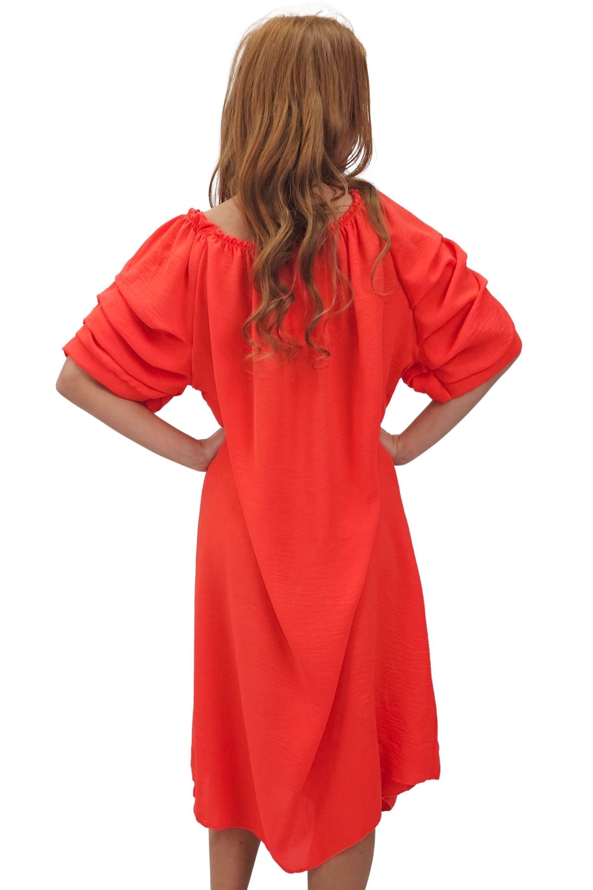 Plain Puff Sleeves Layered Detail Dress
