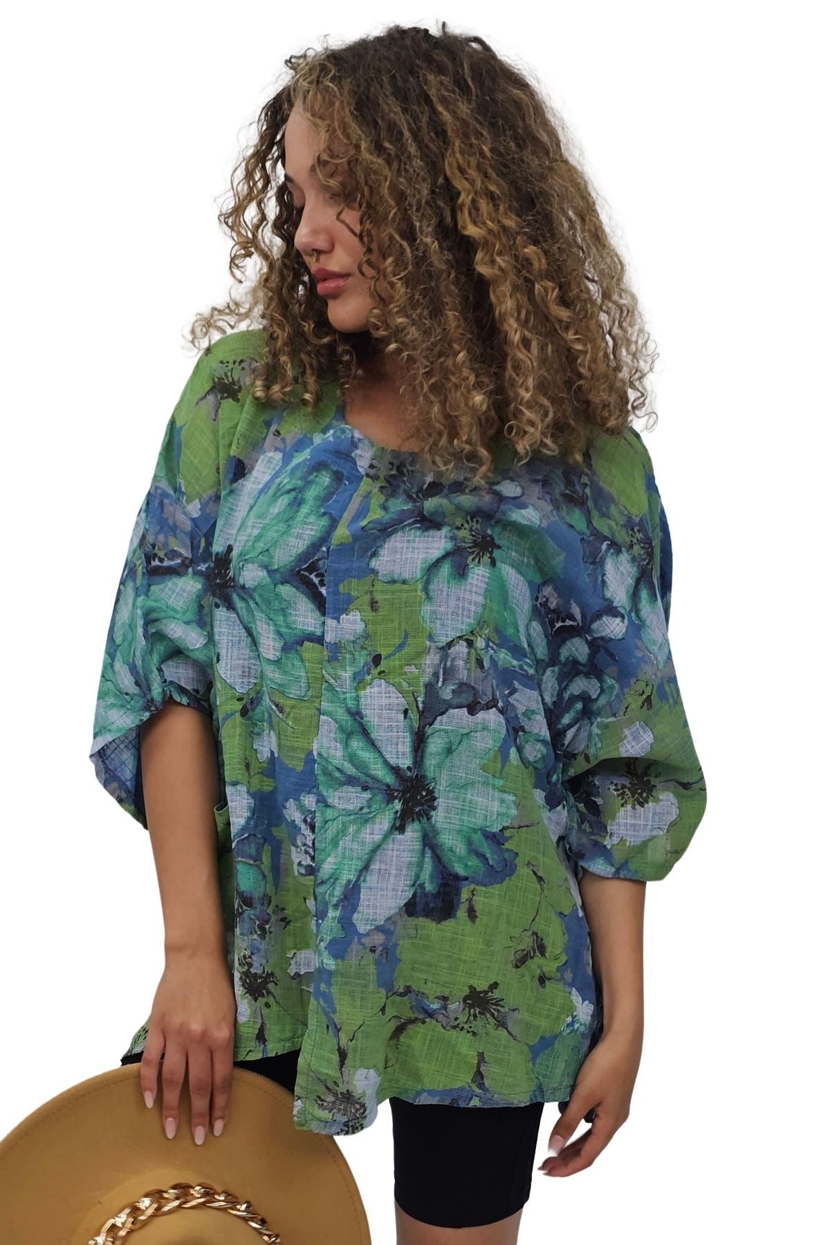 Floral Print Oversized Pocket Tunic Cotton Top