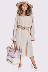 Plain Elastic Cuff Sleeve Dress