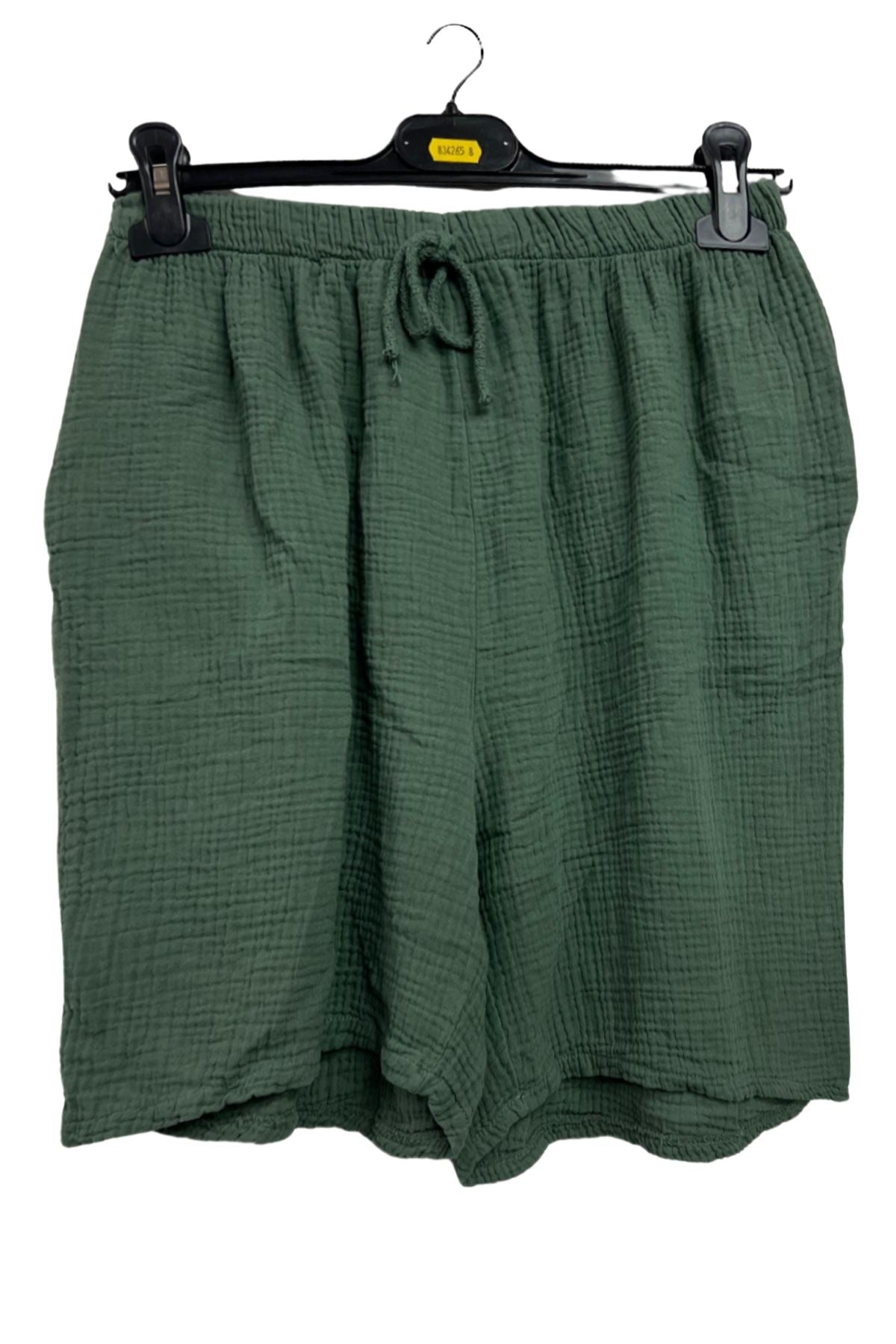 Plain Drawstring Waist Side Pockets Cotton Shorts