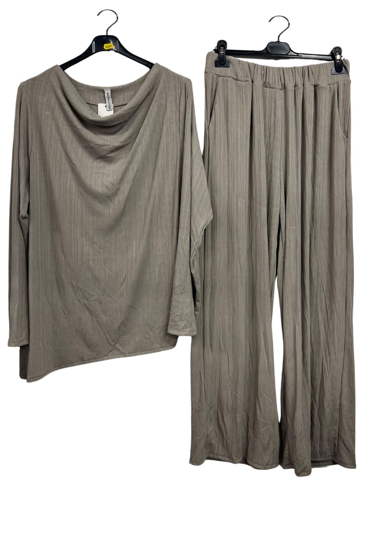 Subtle Ribbed Texture Tunic Top Elasticated Waistband Co-Ord Set